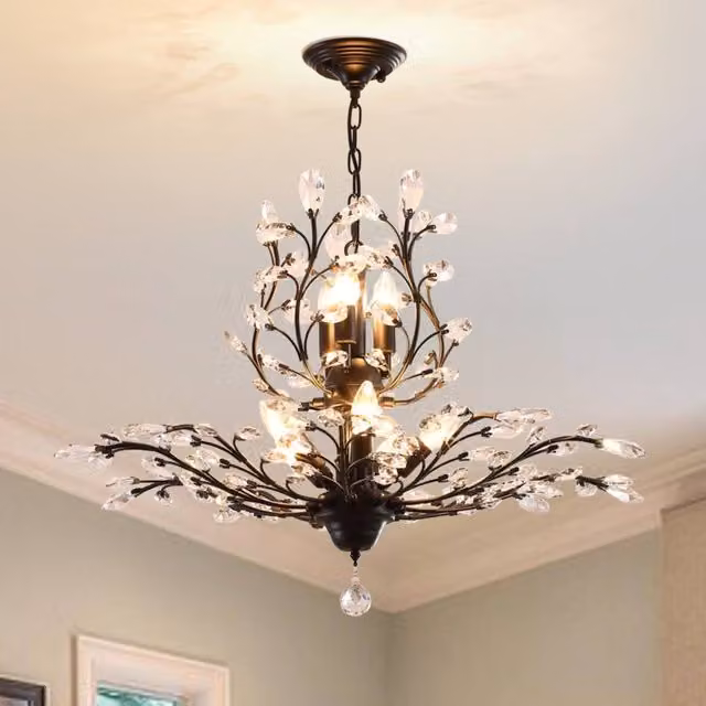 NIVOR Vintage K9 Crystal Glass Pendant Light, Black and Transparent, 8 x E14 – 1