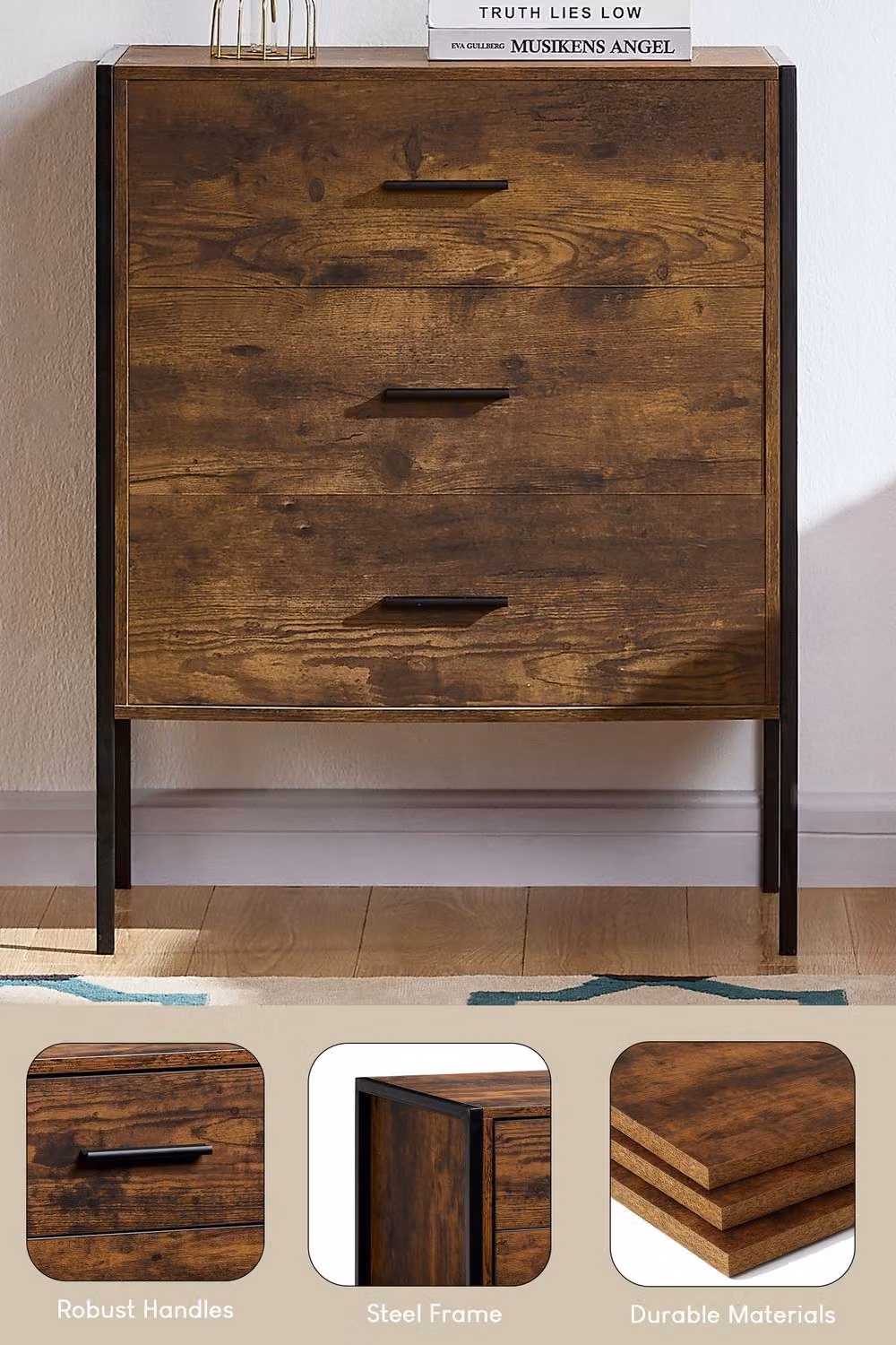HD Designs Brooklyn 3 Drawer Chest of Drawers in Dark Brown – 4