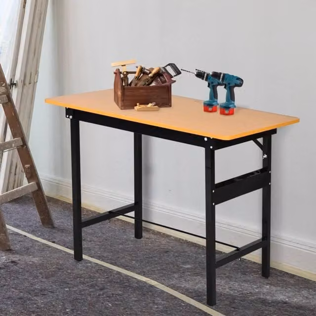 STILVORA Foldable Work Bench with Steel Frame in Beige/Brown, W: 100 cm, D: 60 cm, H: 75.5 cm