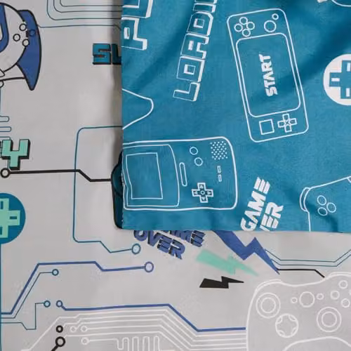 OHS Reversible Gaming Duvet Cover and Pillowcase Set in Blue and Grey, Microfibre Polyester Bedding for Teenagers, W/D/H: 140 x 200 cm – 3