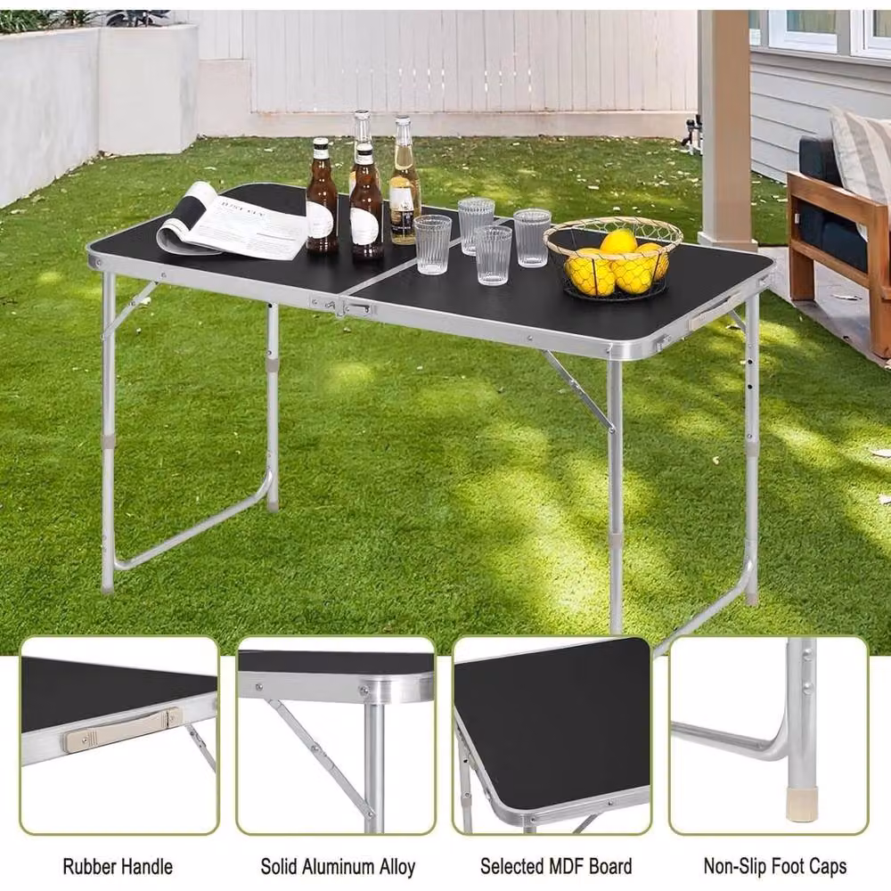 FORGEVIO Black Aluminium Folding Camping Table with Height Adjustable Top – 2
