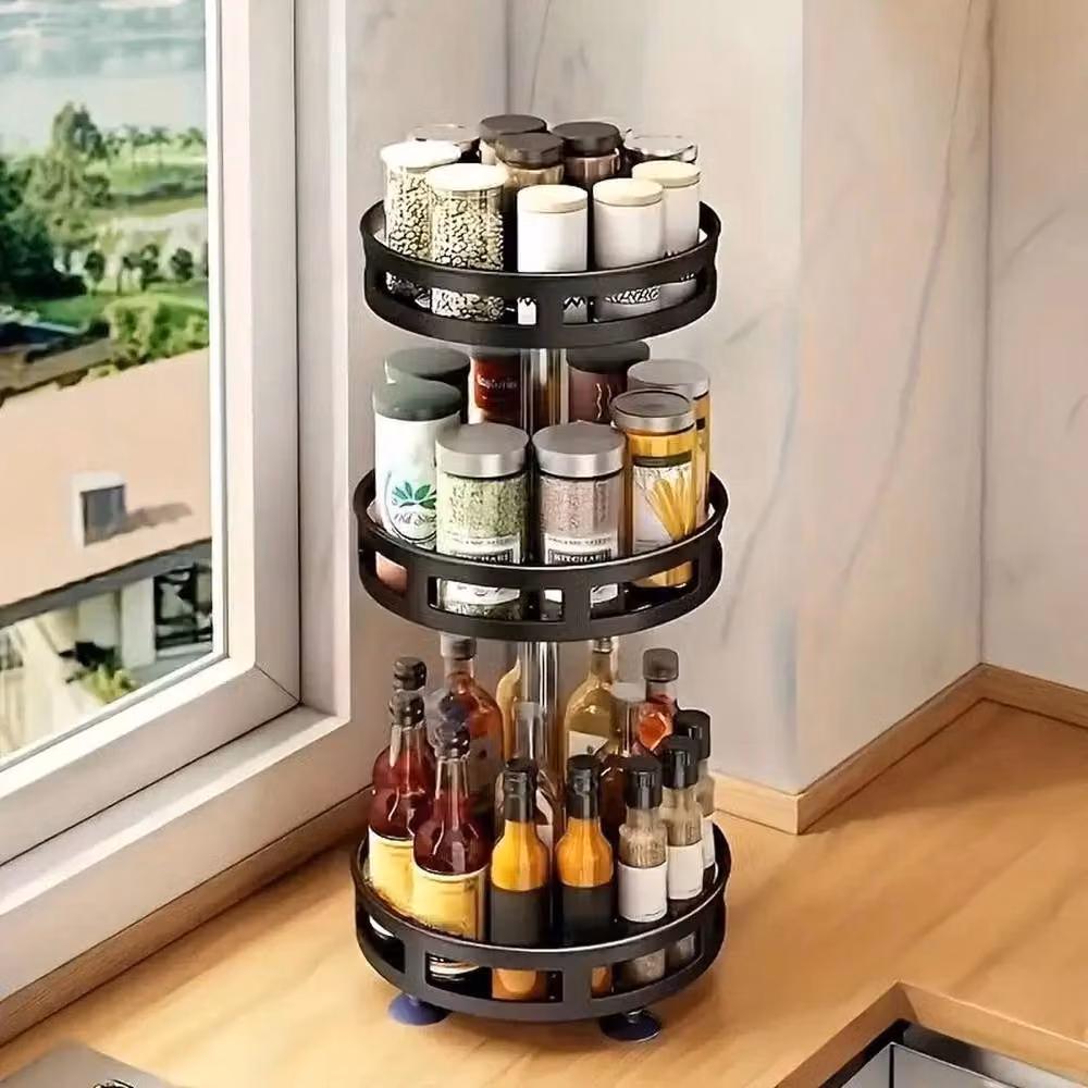 Kelvenix Rotating Metal Kitchen Spice Rack Organiser in Black – 5