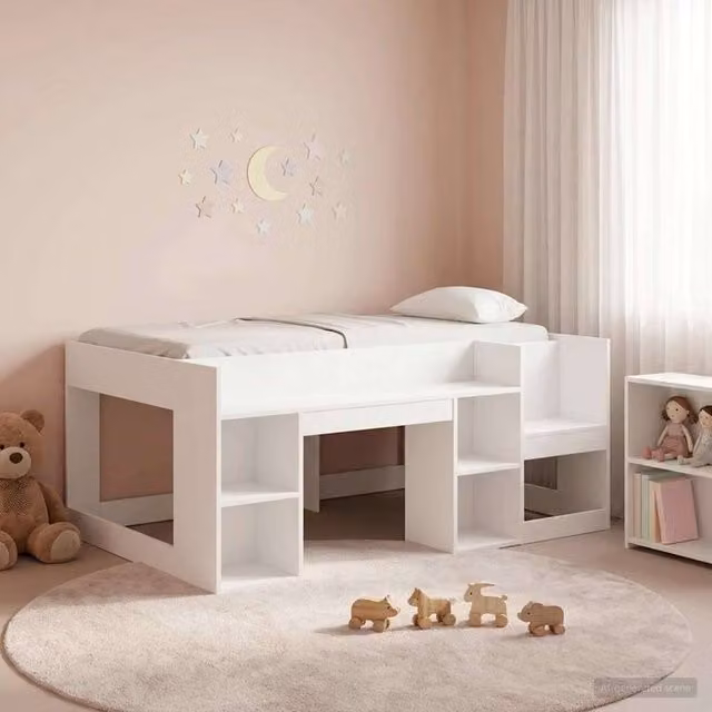 Berkfield Home Kids Bed Frame with Storage in White, W/D/H: 80 x 160 cm, Engineered Wood