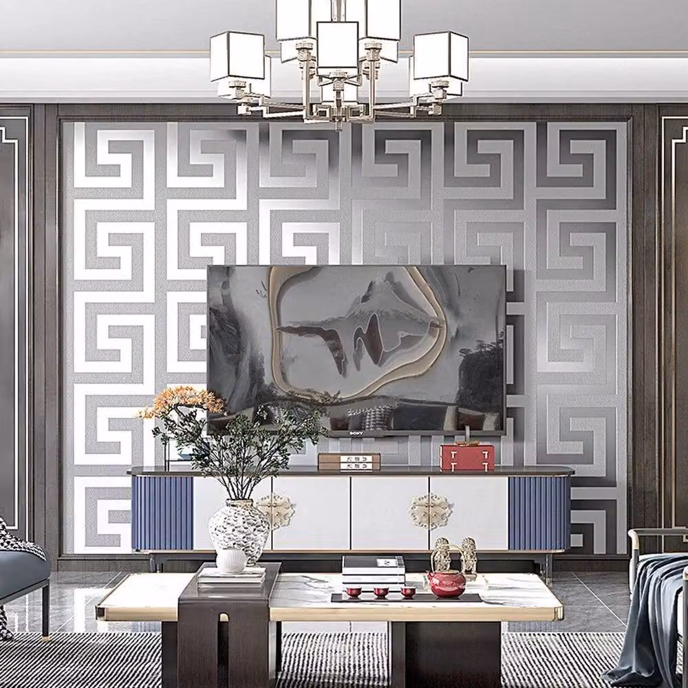 FLAVORA Geometric Abstract Art Deco Wallpaper Roll in Grey, 0.6 m2 – 4