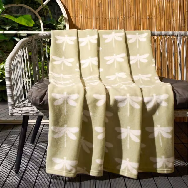 OHS Dragonfly Fleece Throw Blanket in Green