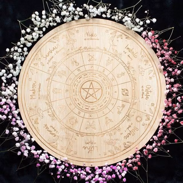 Uniqueful Wheel of the Year Wooden Serving Board in Beige