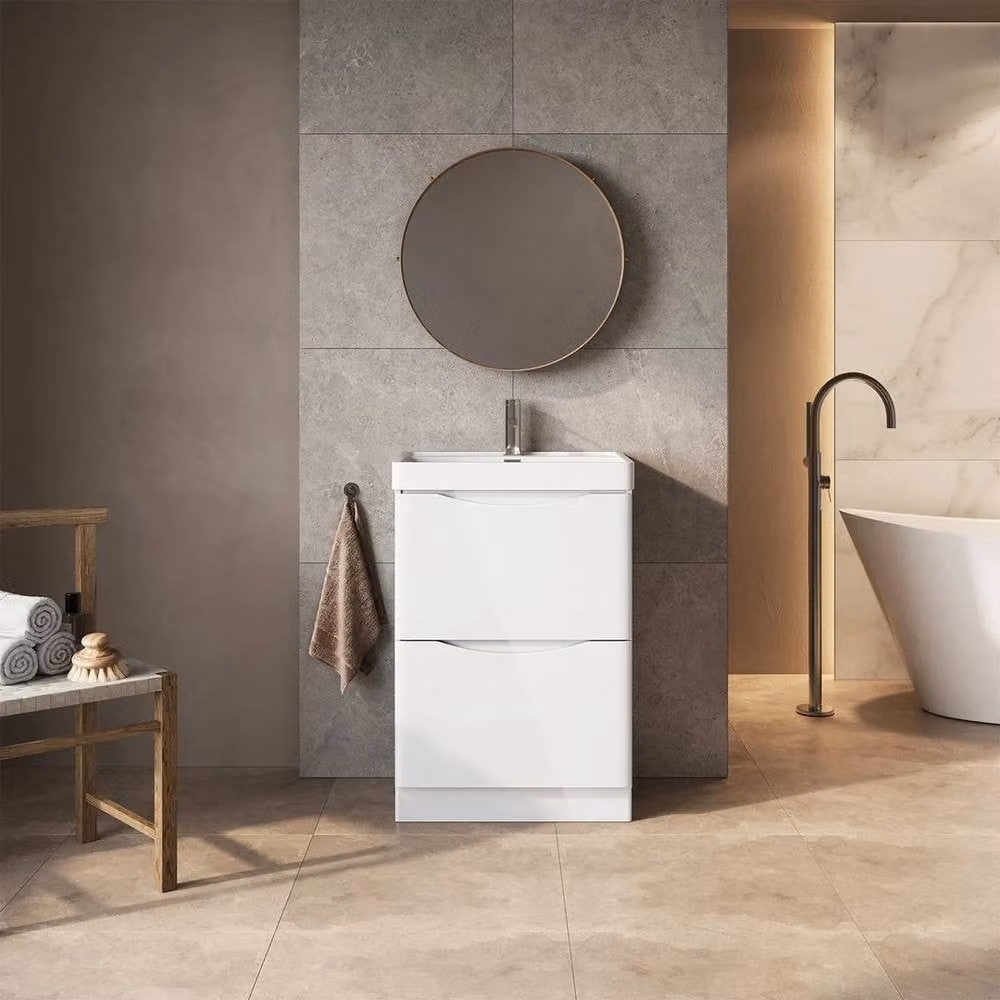 PAWNORA Modern Glossy White Freestanding Bathroom Vanity Unit – 3