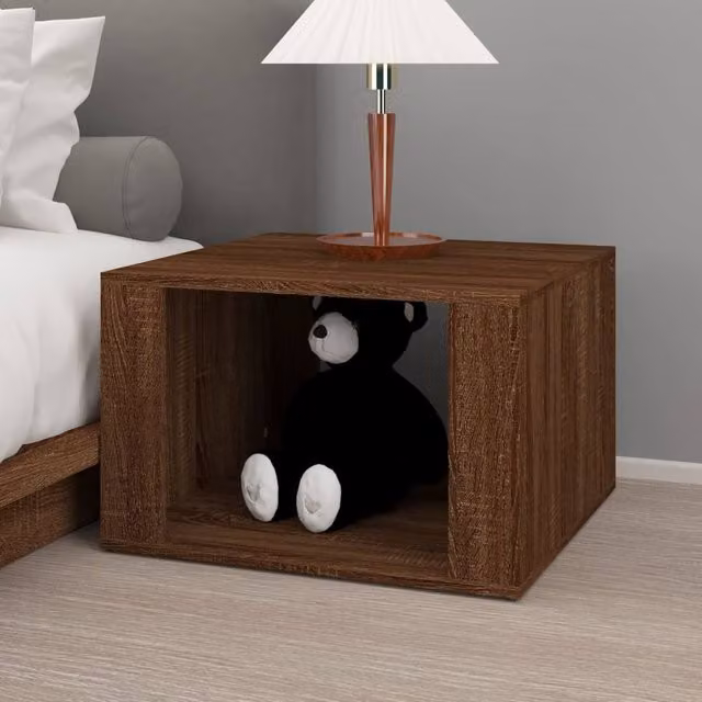 Berkfield Home Elegant Bedside Table in Brown Oak, W: 57 cm, D: 55 cm, H: 36 cm