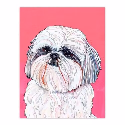 Artery8 Shih Tzu Portrait Wall Art Poster Print in Vibrant Pink, 18 x 24 Inch – 1