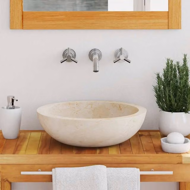 Berkfield Home Sink in Cream Marble, W: 40 cm, D: 12 cm, H: 12 cm