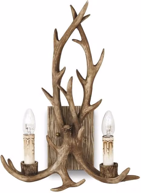 Ideal Lux Chalet 2 Light Indoor Wall Light in Brown Wood and Metal