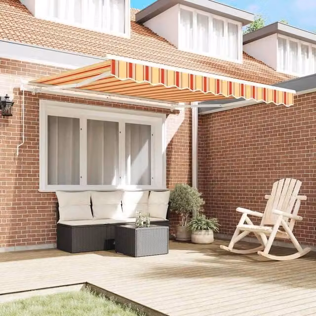 Berkfield Home Manual Retractable Striped Awning in Yellow, Orange and Red, W: 350 cm, D: 250 cm