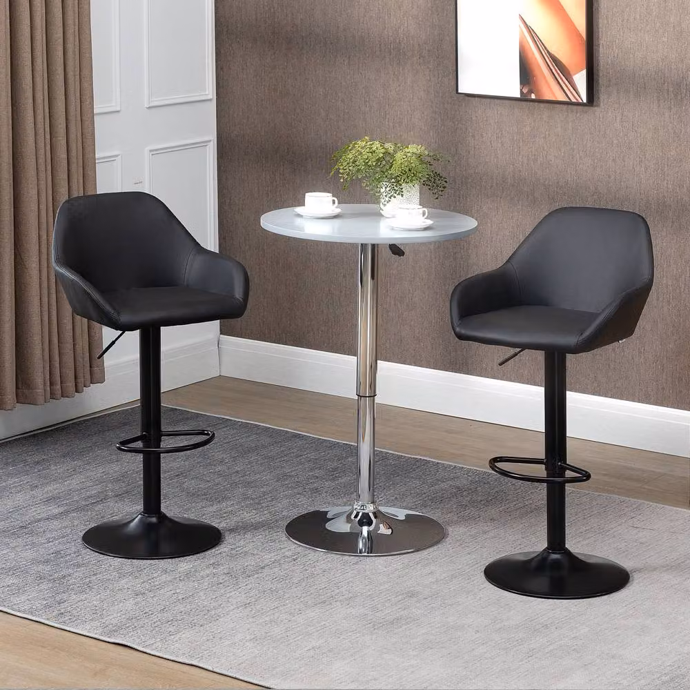 STILVORA Set of 2 Black Adjustable Height Swivel Bar Stools with Synthetic Leather Upholstery – 2