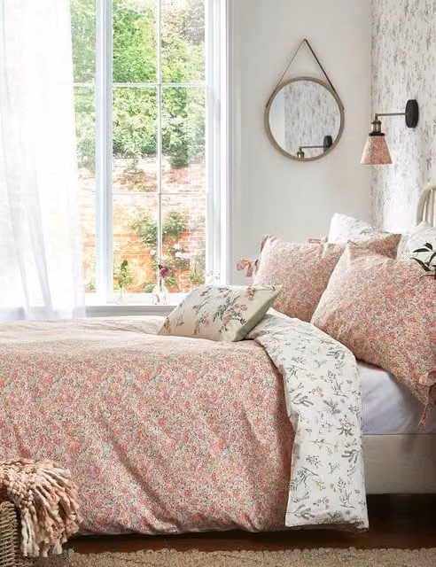 Laura Ashley Loveston Floral Pure Cotton Mako Satin Bedding Set, Pink Mix, 200 x 200 cm