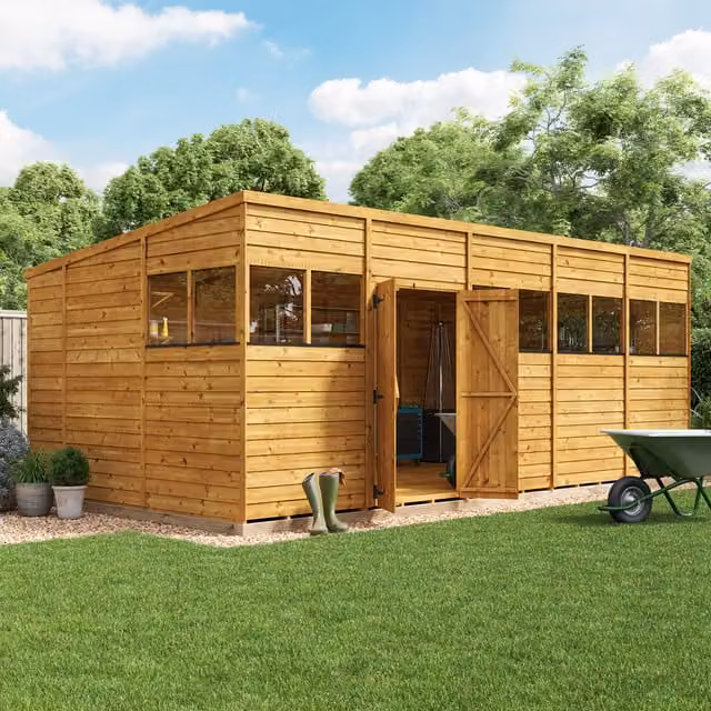 BillyOh Switch Overlap Pent Wooden Garden Shed with Window in Rustic Brown, W: 609.6 cm, D: 304.8 cm