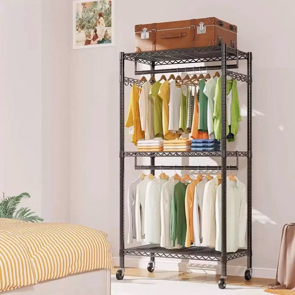 PAWNORA Heavy Duty Double Clothes Rail Rack in Matt Black – 5