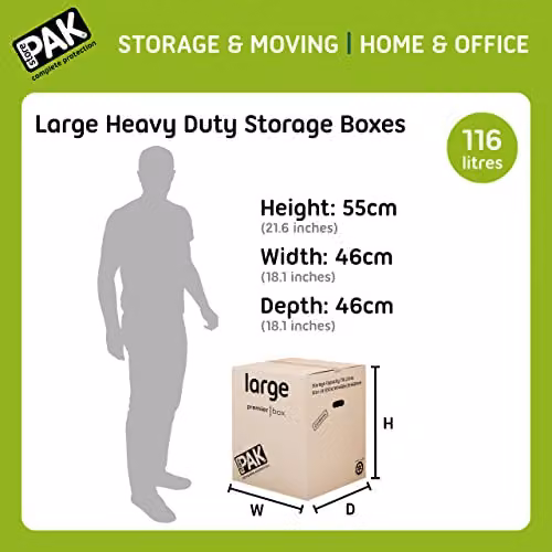 StorePAK Heavy Duty Large Storage and Moving Boxes, 107 Litres, Brown, Pack of 10, H54.0 x W44.6 x D44.6 cm – 2