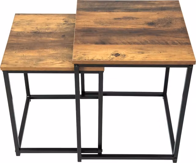 Spot On Dealz Square Nest of Tables in Oak and Black Stone Effect