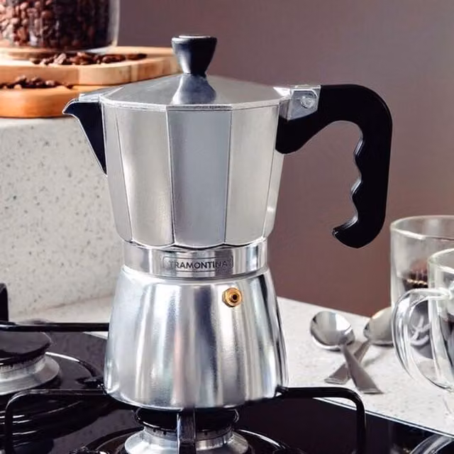 Tramontina Italian Espresso Pot in Silver and Black