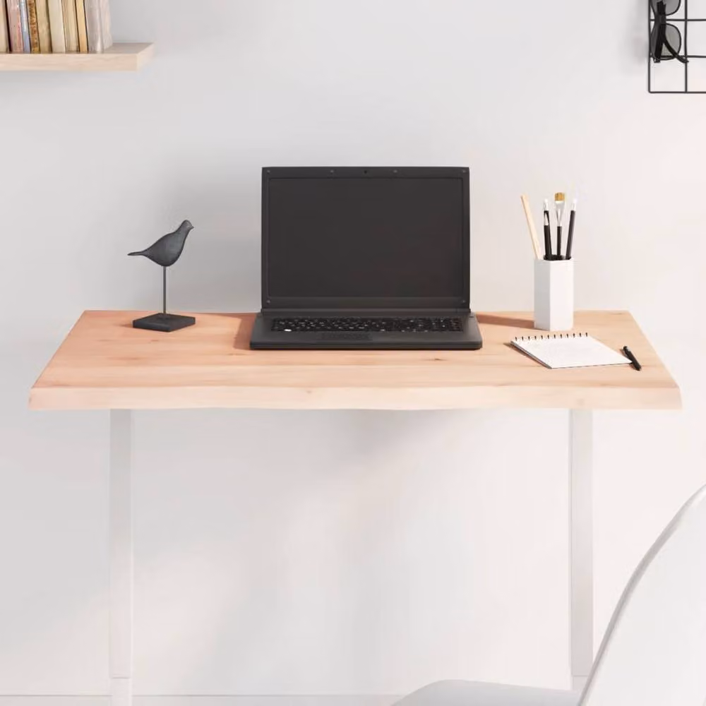 Berkfield Home Table Top Live Edge Untreated Solid Oak in Light Brown W/D/H: 80 x 40 x 2 cm