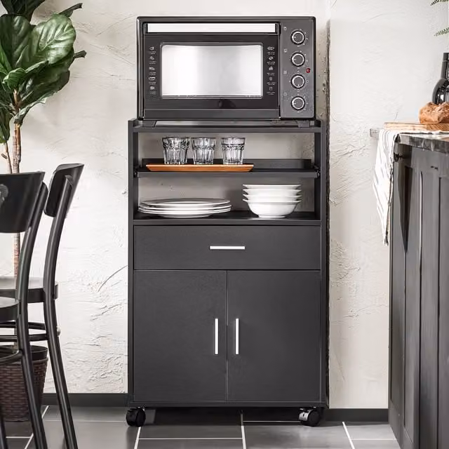 SoBuy Modern Kitchen Wheeled Storage Trolley in Matt Black