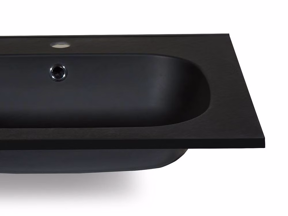 Vente-unique Double Built-In Rectangular Resin Stone-Effect Sink in Black, W: 120 cm, D: 46 cm, H: 14.5 cm – 3
