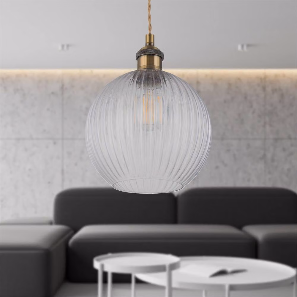 First Choice Lighting Betchley Antique Brass Braided Pendant Light with Transparent Ribbed Glass Shade – 2