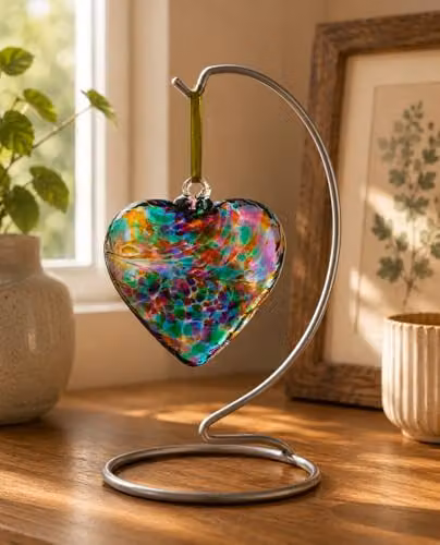Sienna Glass Handcrafted Multicolour Turquoise and Green Heart Glass Ornament, 12 cm – 2