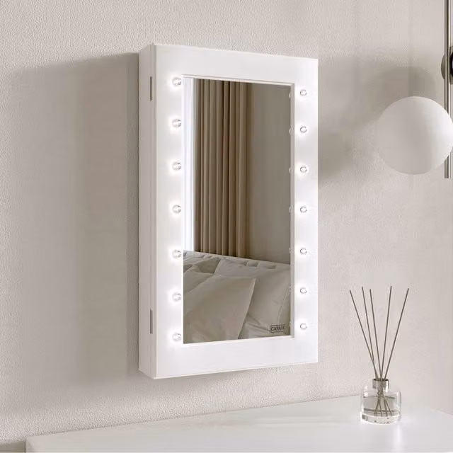 Carme Katie LED Mirrored Jewellery Cabinet in White