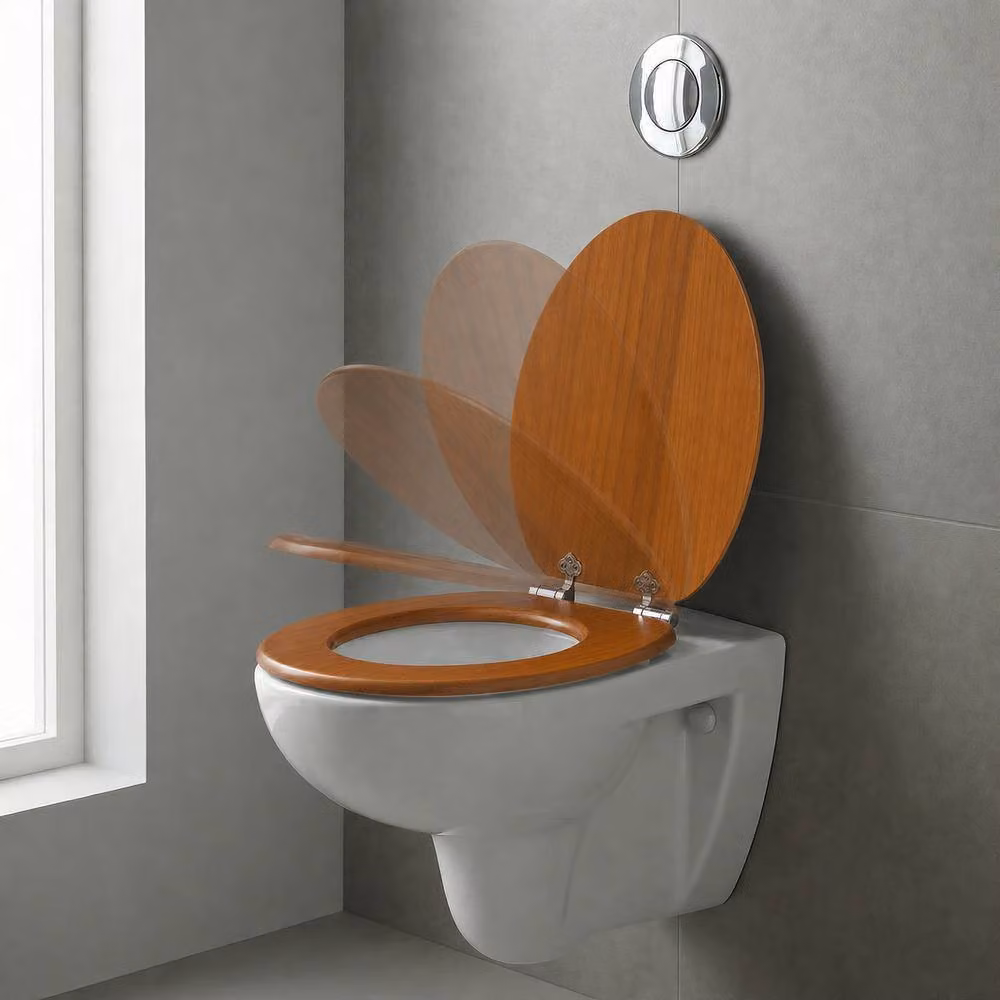SINOBATH Universal Fit Oval Soft Close Toilet Seat with Quick Release in Brown MDF – 3