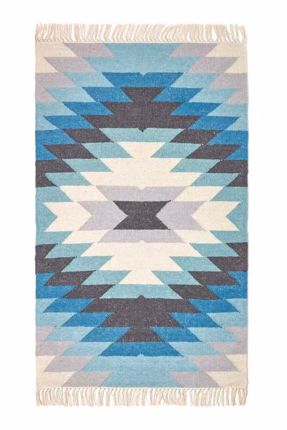 Homescapes Helsinki Handwoven Geometric Pattern Wool Kilim Rug, Multicolour Blue and White, W: 160 cm, L: 230 cm – 2