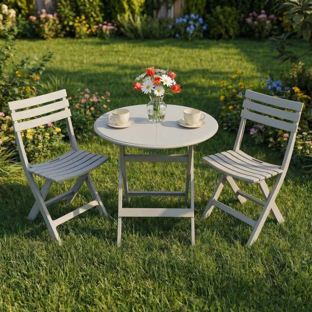 Alivio 3-Piece Folding Bistro Set with Round Table and 2 Chairs in Grey and Black – 2