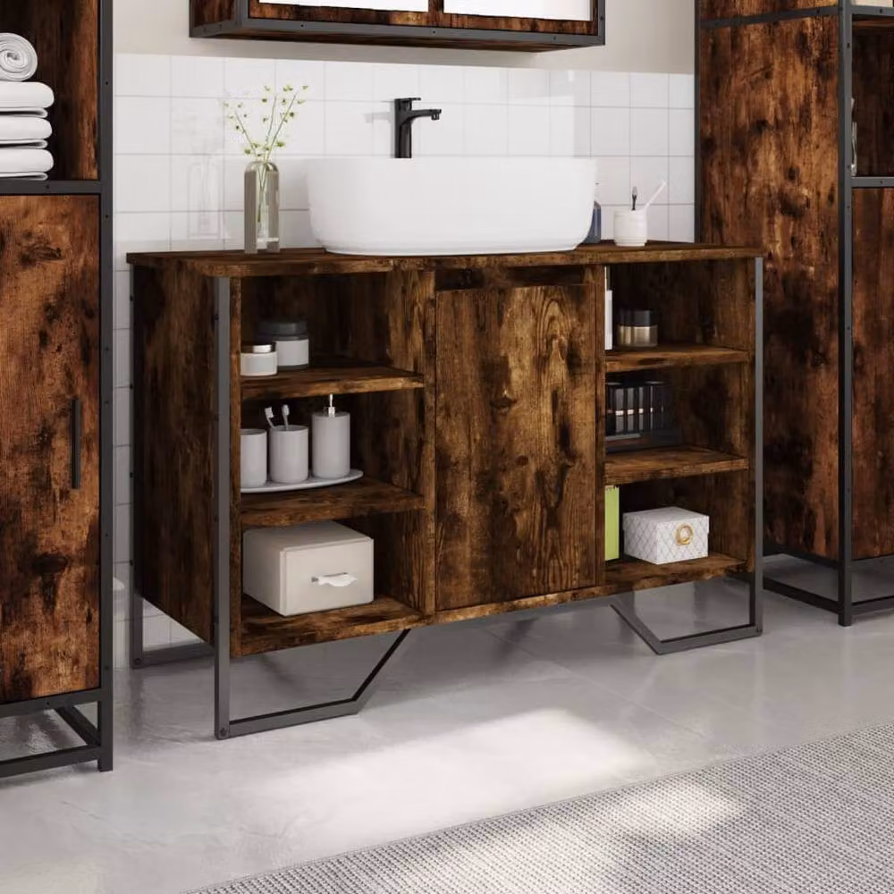 Berkfield Home Wall Mounted Bathroom Sink Cabinet in Smoked Oak, W/D/H: 91 x 35 x 60 cm – 3