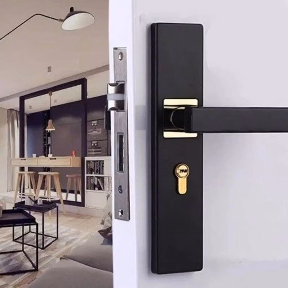 NESTLUNE Silent Bearing Metal Main Door Handle Lock with Keys, Black, W: 52 cm, H: 1000 cm – 5