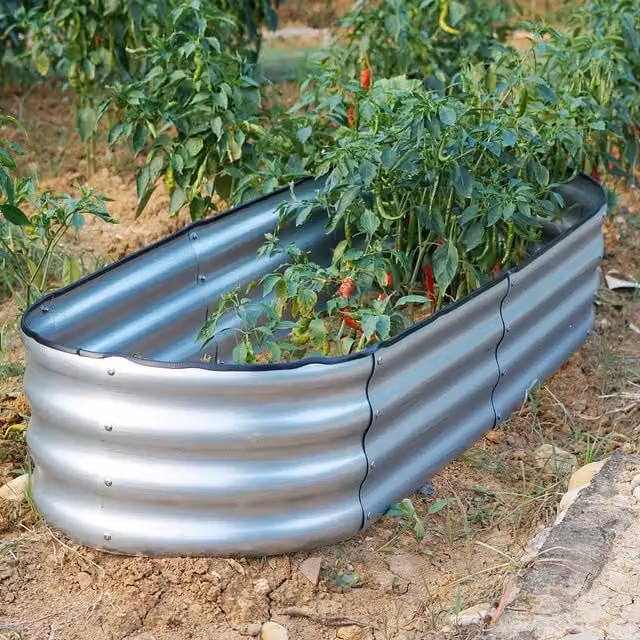 Gr8 Garden Oval Galvanised Steel Raised Bed Planter Trough in Silver, W/D/H: 120 x 61 x 30 cm – 1