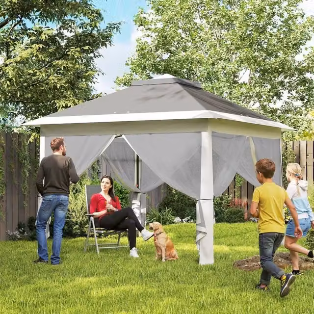 OUTSUNNY Pop Up Gazebo Height Adjustable Canopy Tent with Carrying Bag, Dark Grey