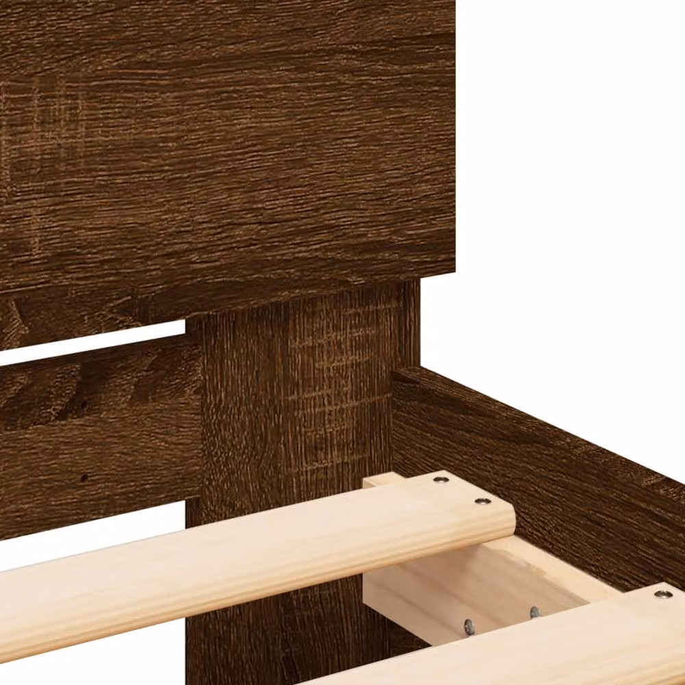 Berkfield Home Small Single Bed Frame in Brown Oak with LED Under-Bed Lighting and USB Charging Port, W: 75 cm x L: 190 cm – 6