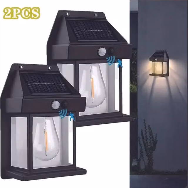 NESTLUNE 2-Piece Solar LED Wall Lamp with PIR Motion Sensor in Black – 1