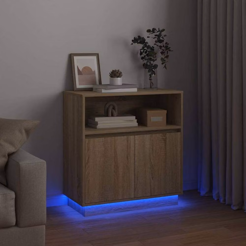 Berkfield Home Modern Sonoma Oak Sideboard with Integrated LED Lighting in Brown, W/D/H: 75 x 34.5 x 71 cm – 4