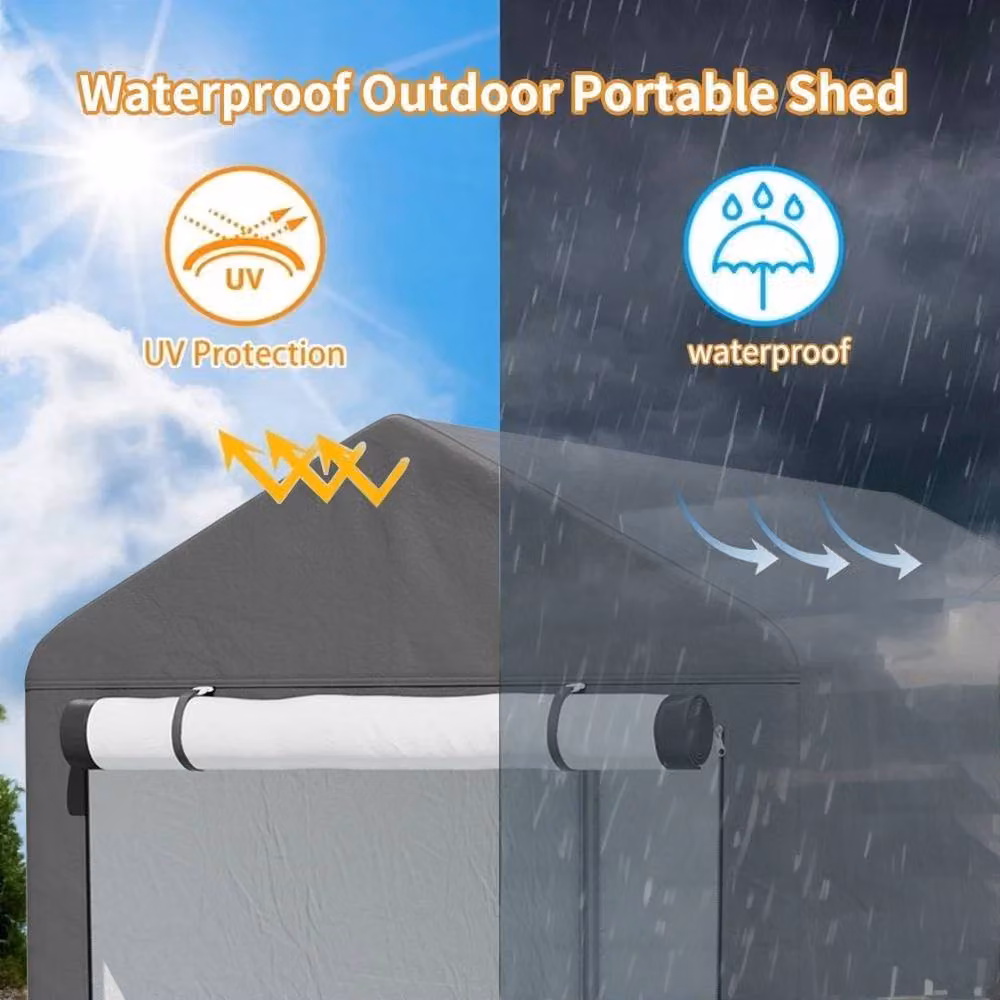 Kelvenix Grey Steel Frame Outdoor Shed Shelter with Gable Roof – 3