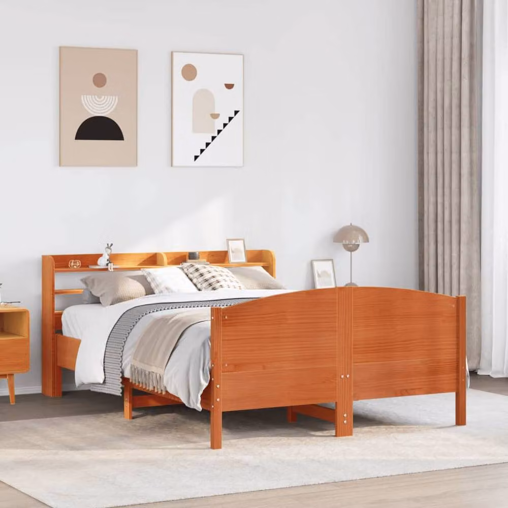 Berkfield Home Solid Pine Decorative Bed Frame in Wax Brown, W/D/H: 160 x 200 cm – 2