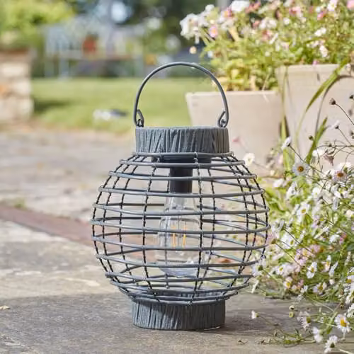 mysmartbuy Solar Powered Rattan Terra Lantern LED Outdoor Garden Light, Grey, H 23 x W 22 cm – 2
