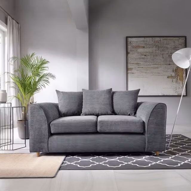 Abakus Direct Jumbo Cord 2 Seater Sofa in Grey, W/D/H: 160 x 89 x 90 cm