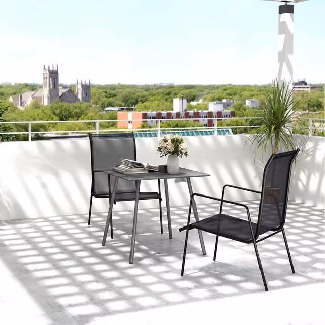 Outsunny Square Garden Table with Slat Top and Powder Coated Steel Frame, Grey, W: 80 cm