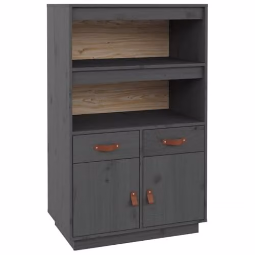 vidaXL Grey Rustic Solid Wood Pine Highboard W/D/H: 67 x 40 x 108.5 cm