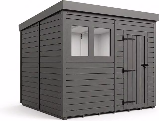 Buttercup Farm Grey Composite Pent Garden Shed with Single Door and Windows W/D/H: 244 x 274 x 210 cm – 1