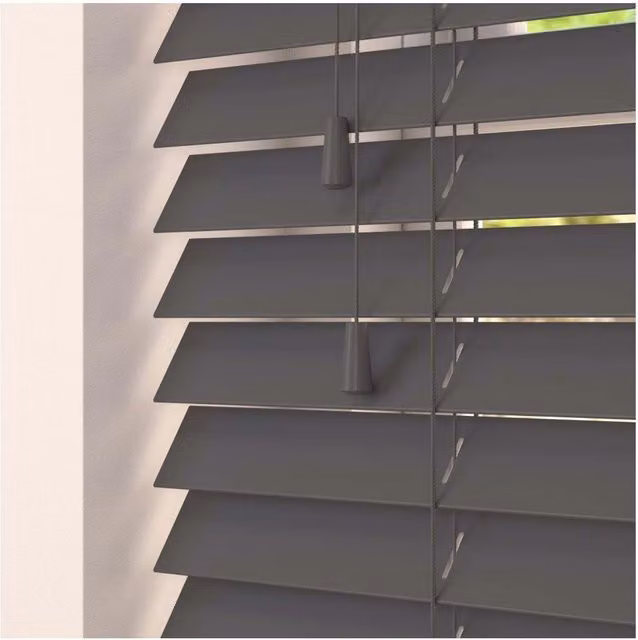 NewEdgeBlinds Smooth Finish Faux Wood Venetian Blinds with Cord, Grey, W: 60 cm, H: 120 cm