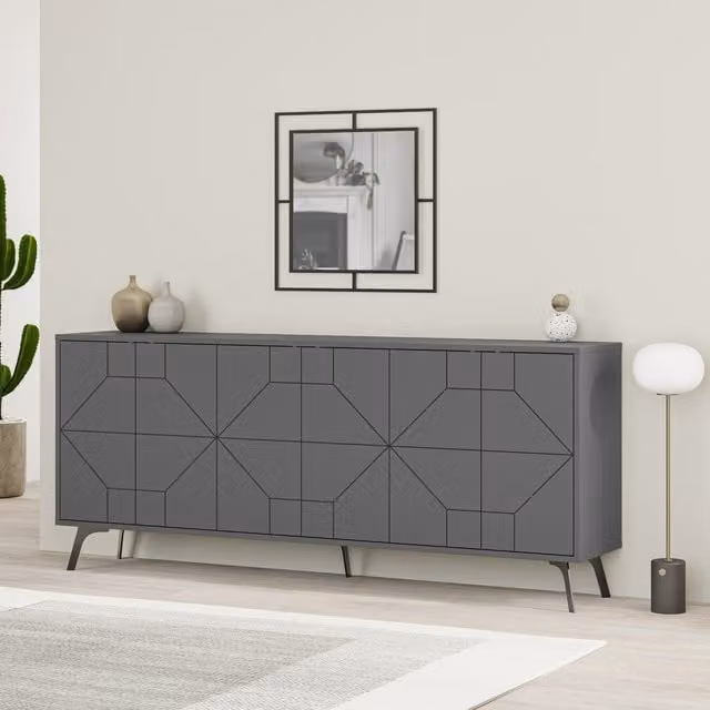 Decortie Dune 6-Door Push-to-Open Sideboard with Metal Legs in Anthracite Grey, W/D/H: 184 x 35 x 78 cm – 1