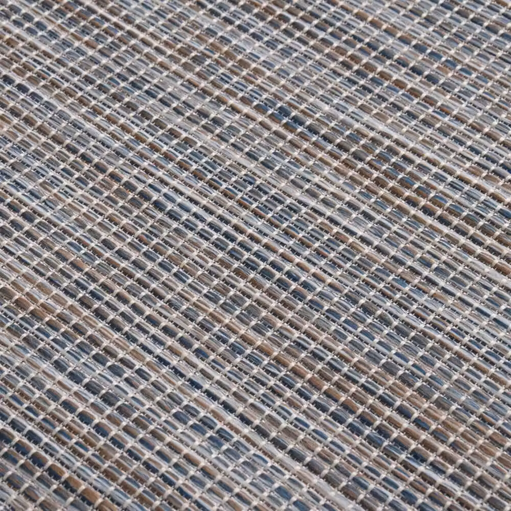 Berkfield Home Outdoor Flatweave Round Rug in Brown, Blue and Black, Diameter: 100 cm – 3