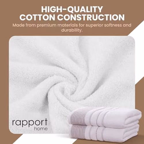 Rapport Home Dakota Stripe Cotton Bath Sheets 2 Pack in White and Beige, W: 90 cm x L: 140 cm, 500 GSM – 3